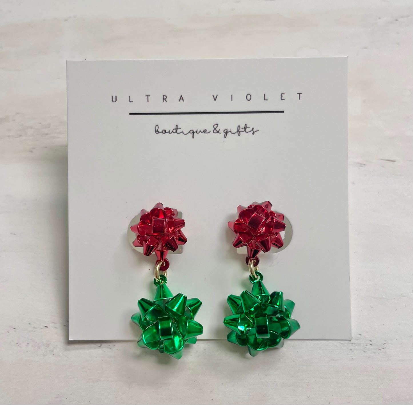 Red & Green Christmas Bow Dangle Earrings