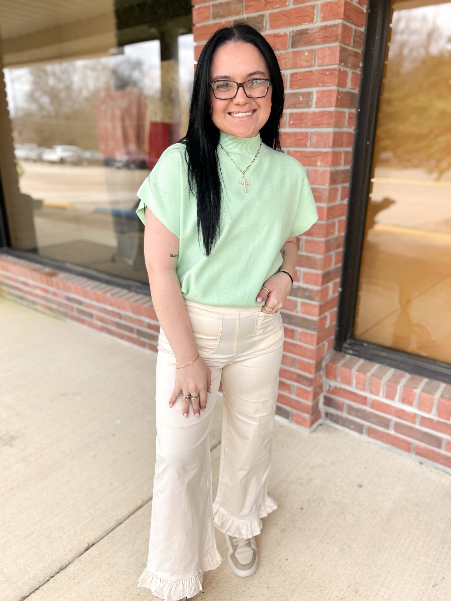 Edith Mock Neck Top - Mint