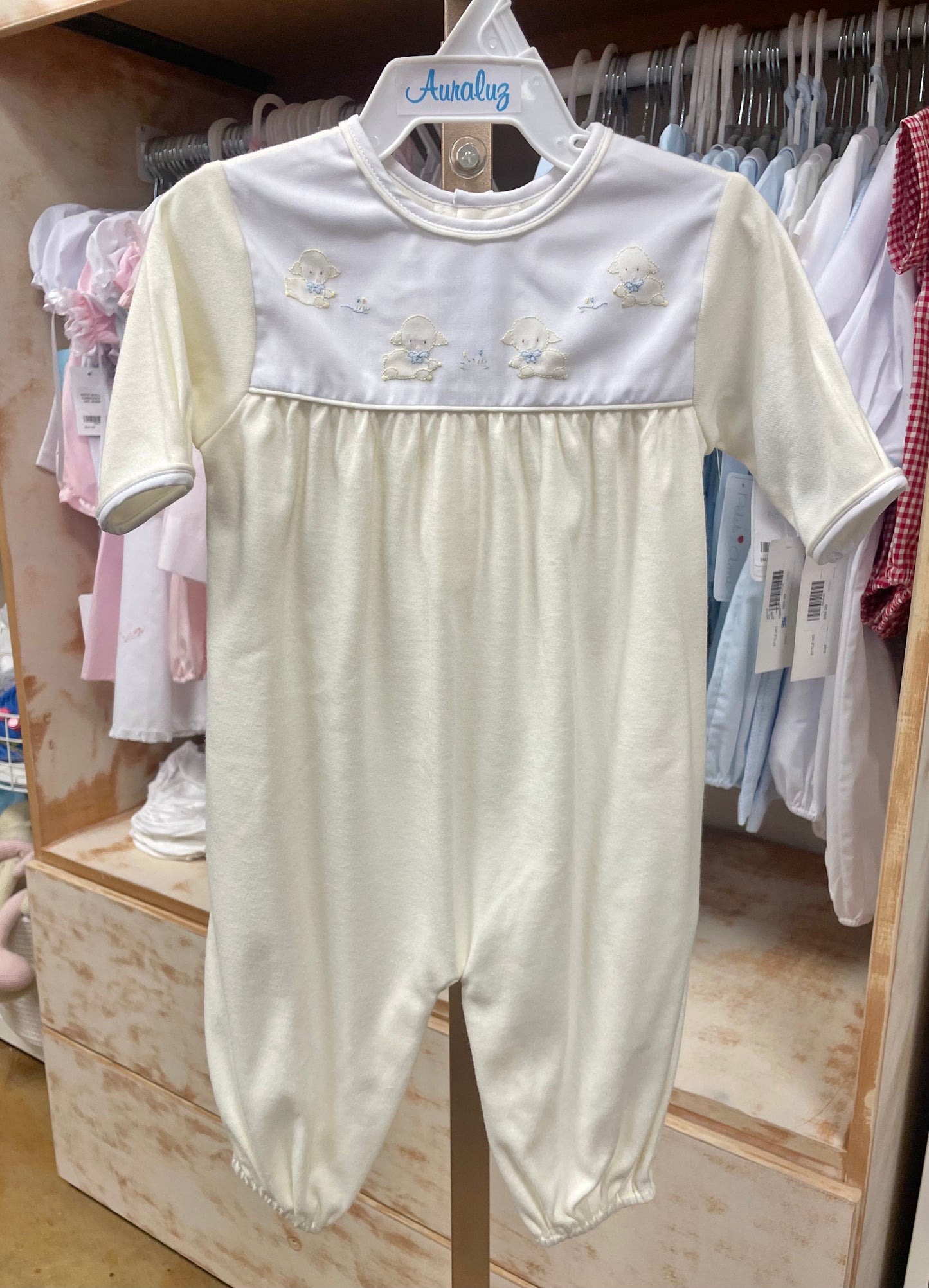 Yellow Embroidered Lambs Convertible Outift