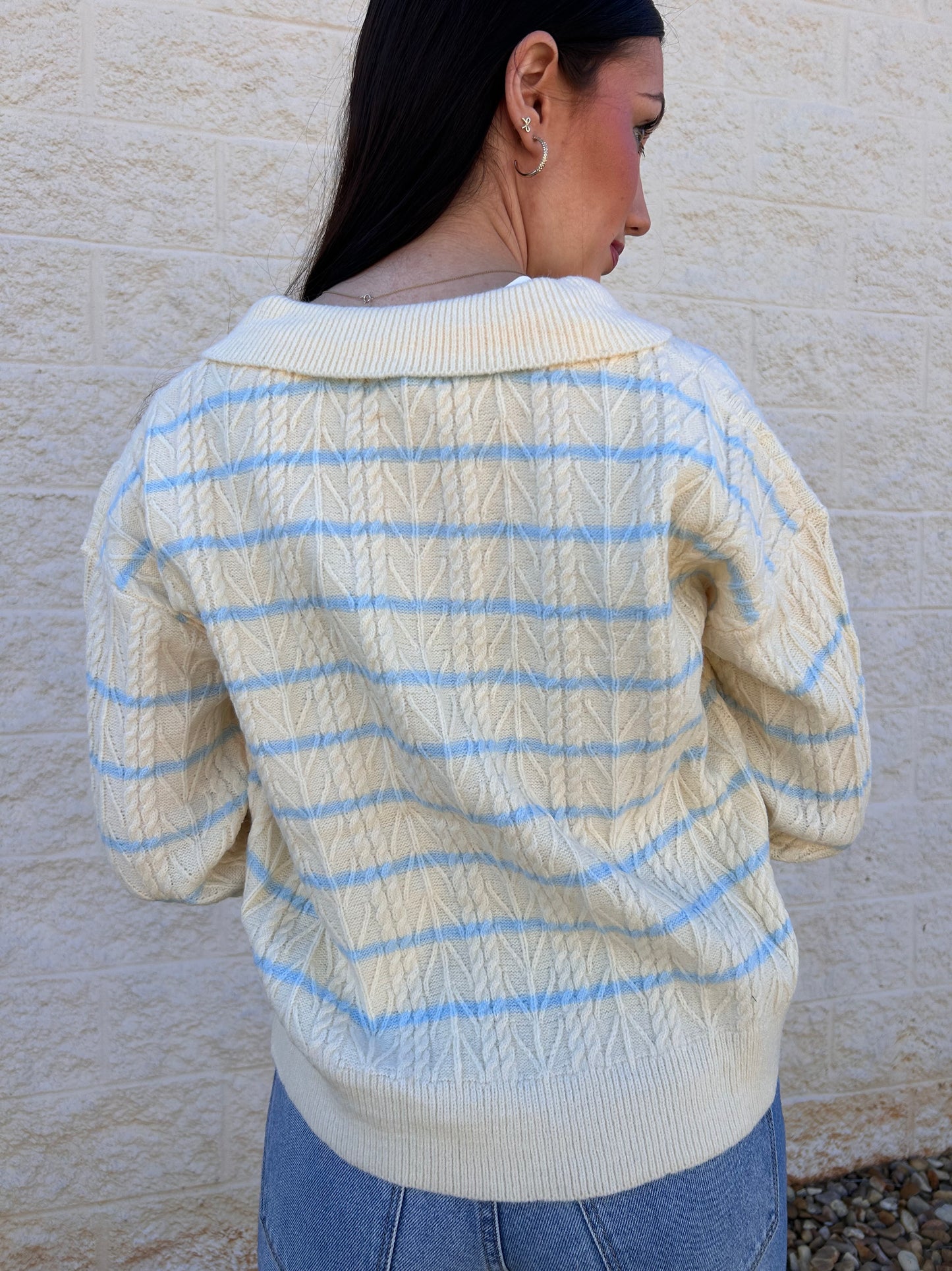 Choosing Sides Stripe Textured Collared Pullover