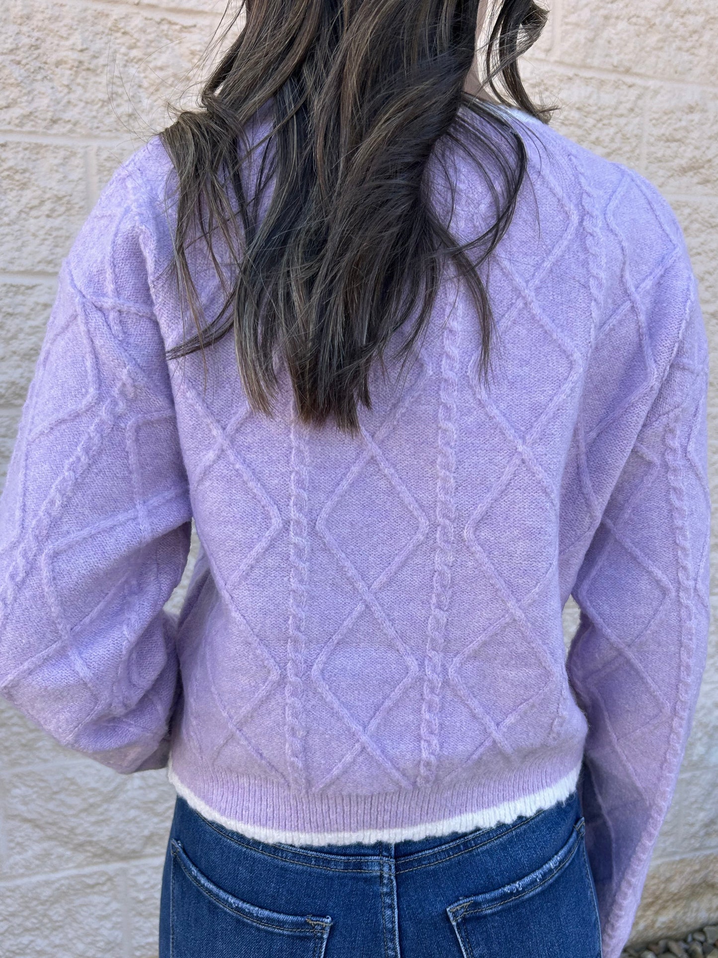 Light On My Feet Lilac Cableknit Cropped Sweater