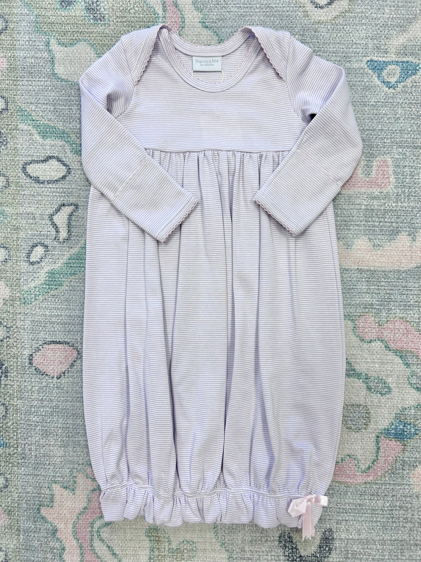 Purple Mini Stripe Lap Shoulder Gown with Pink Trim