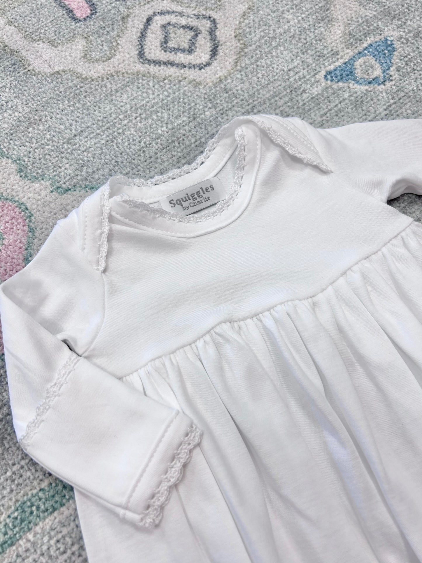 White Lap Shoulder Gown with White Trim