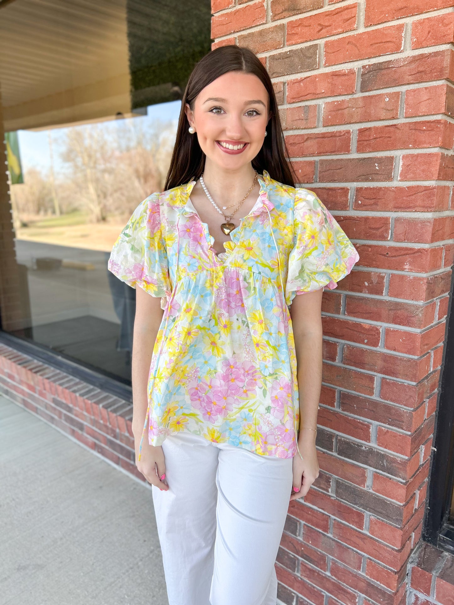Bright Days Ahead Scallop Trim Babydoll Top
