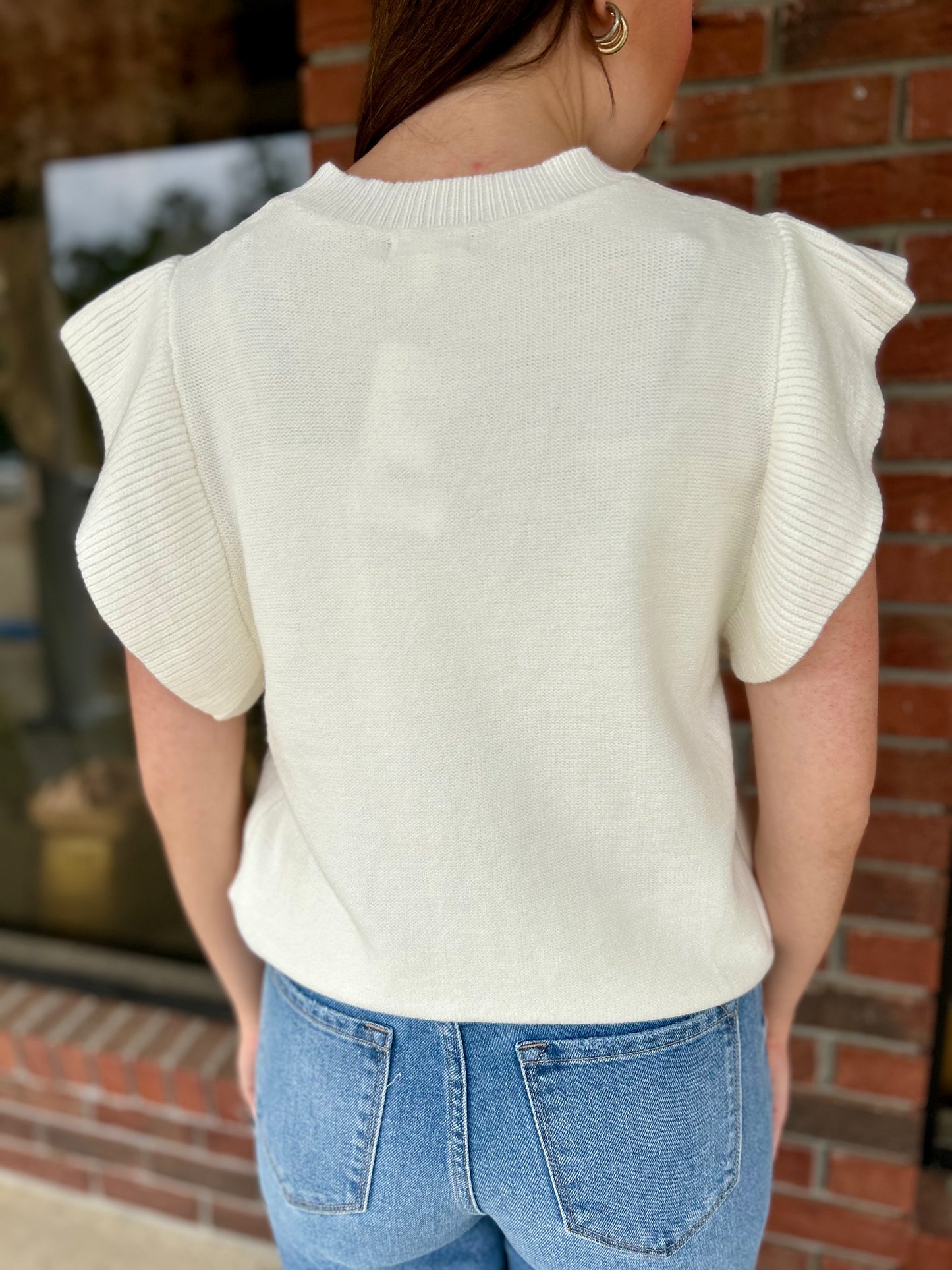 Erica Bow Ruffle Sleeve Sweater Top