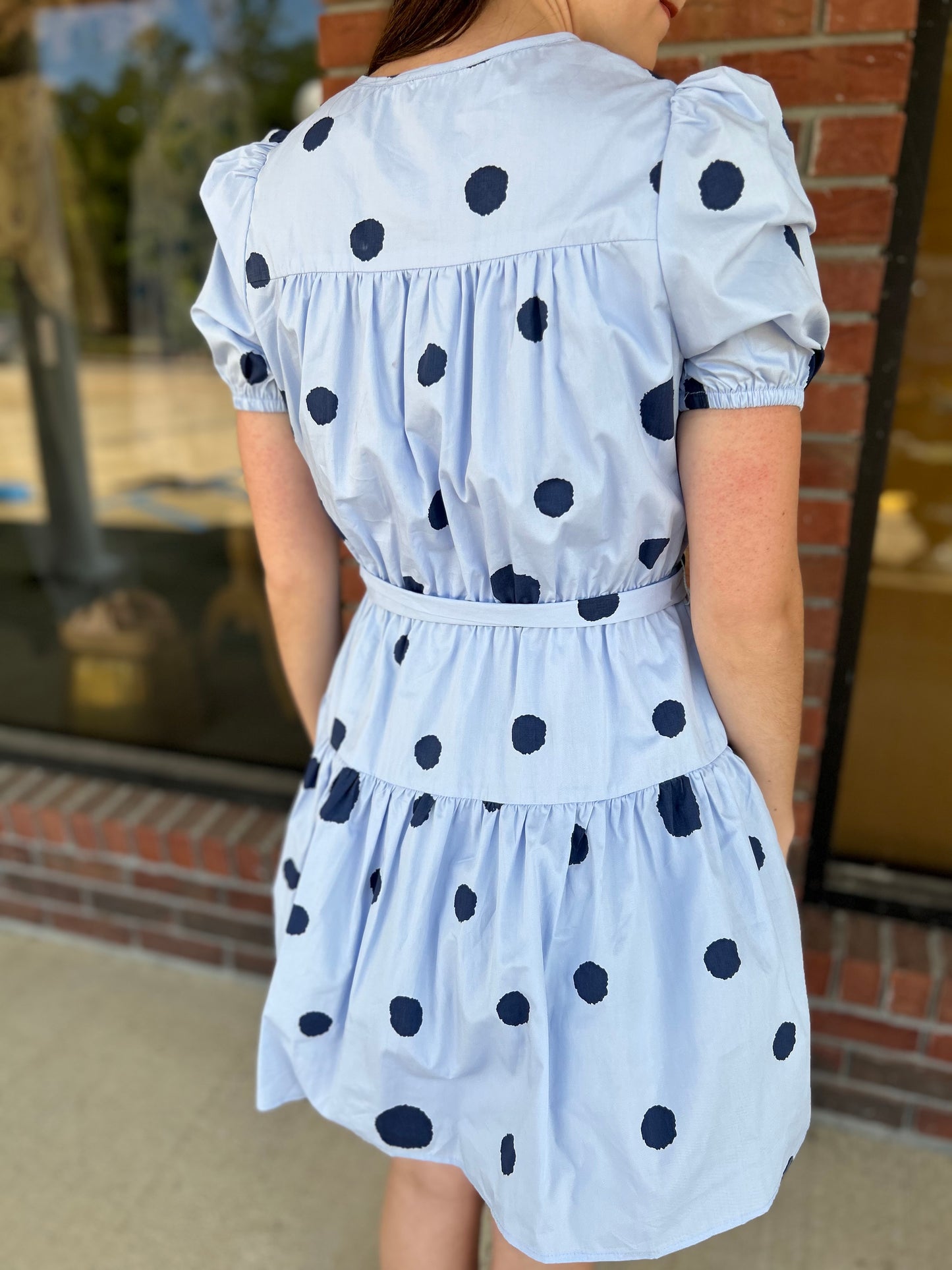 Going Groving Powder Blue Polka Dot Dress
