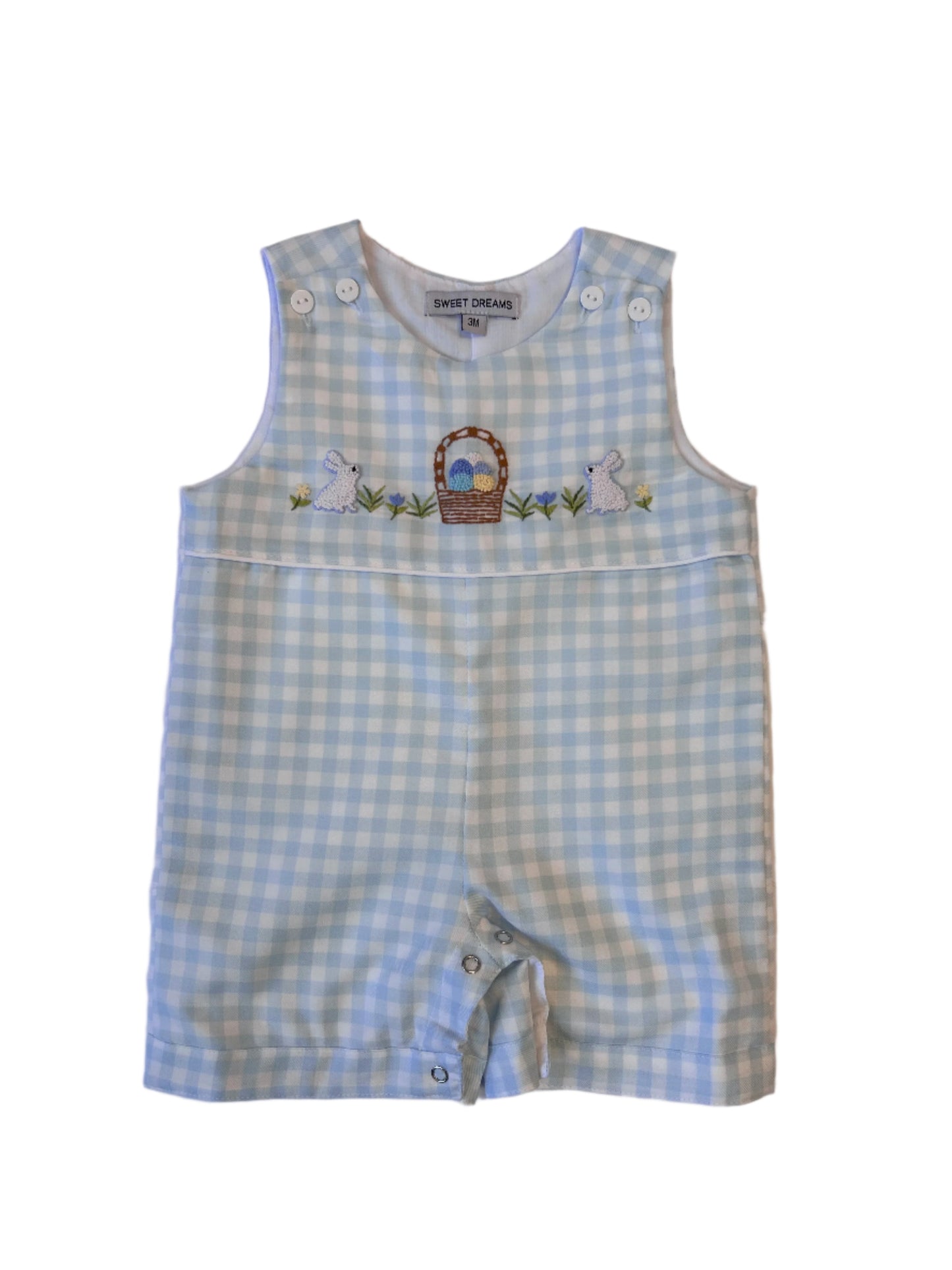 Happy Easter Embroidered Blue Gingham Jon Jon