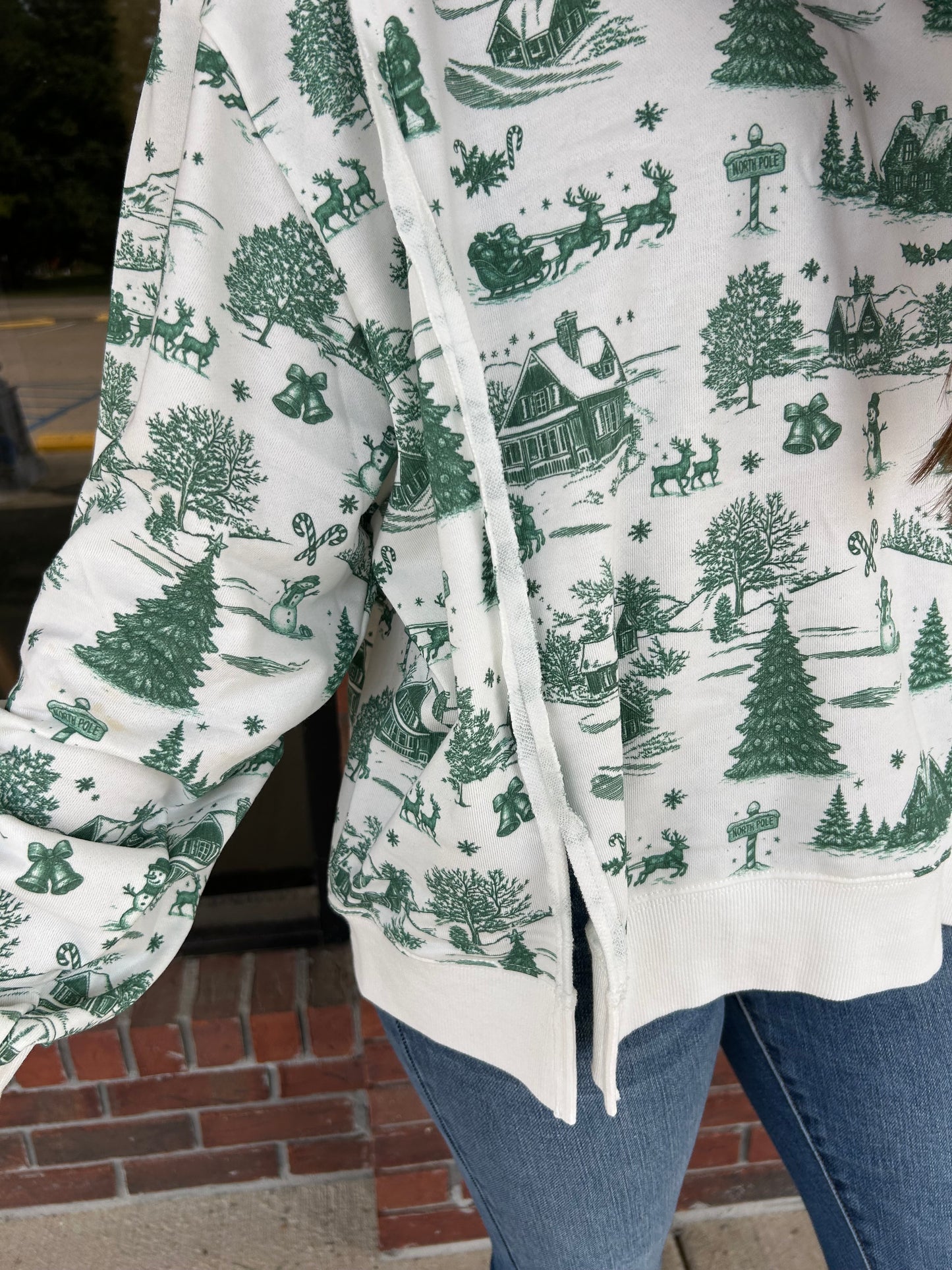 Green Holiday Toile Oversized Top