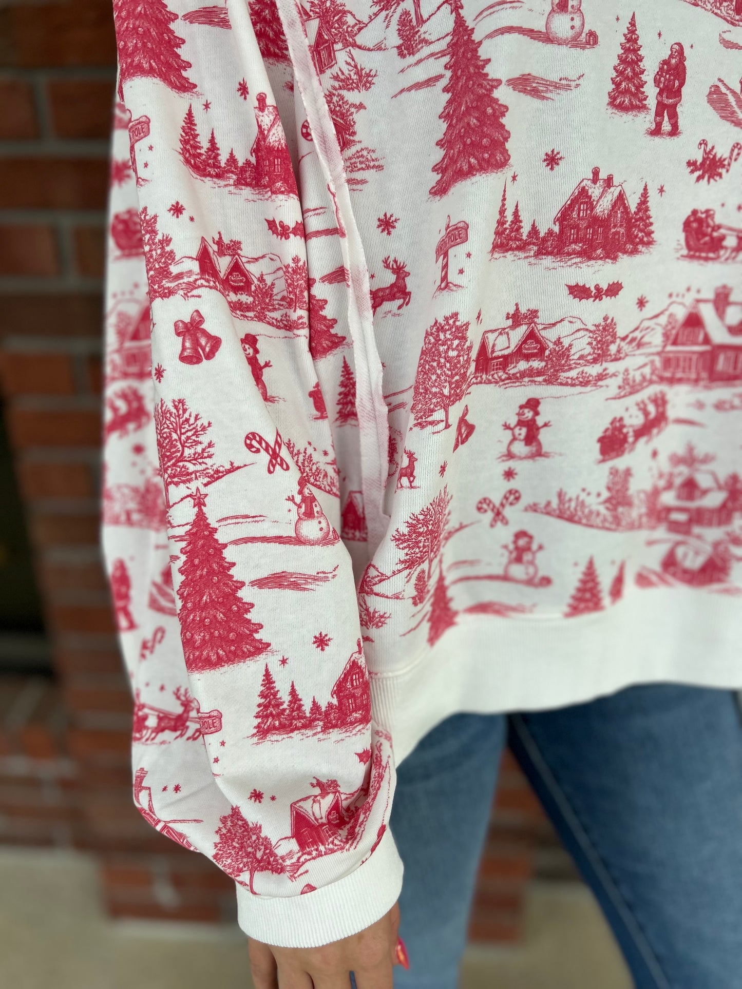 Red Holiday Toile Oversized Top