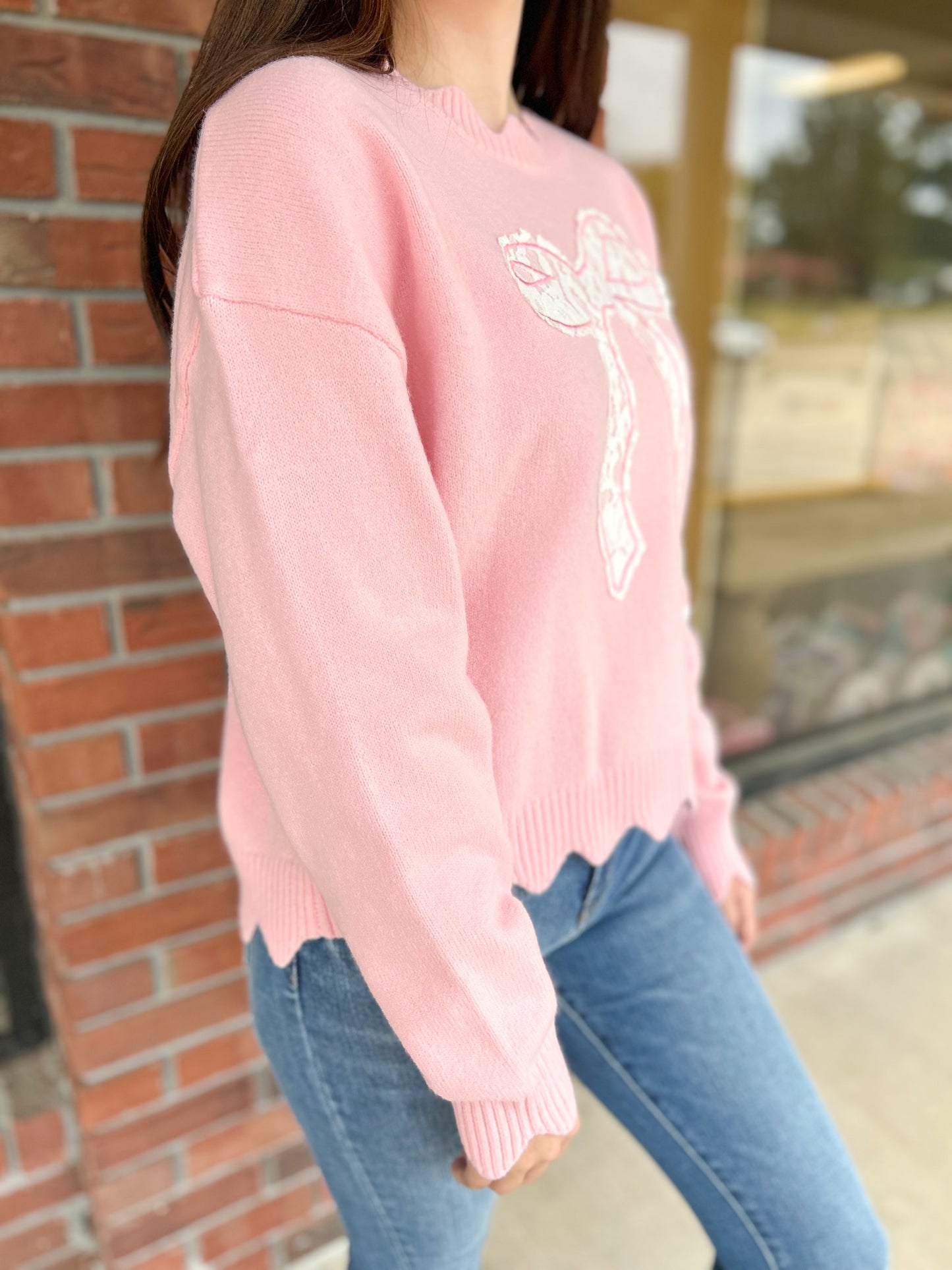 Sugar On Top Pink Appliqué Bow Sweater