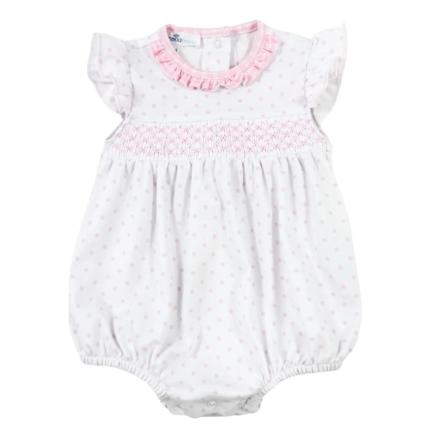Pink Gingham Dots Smocked Bubble