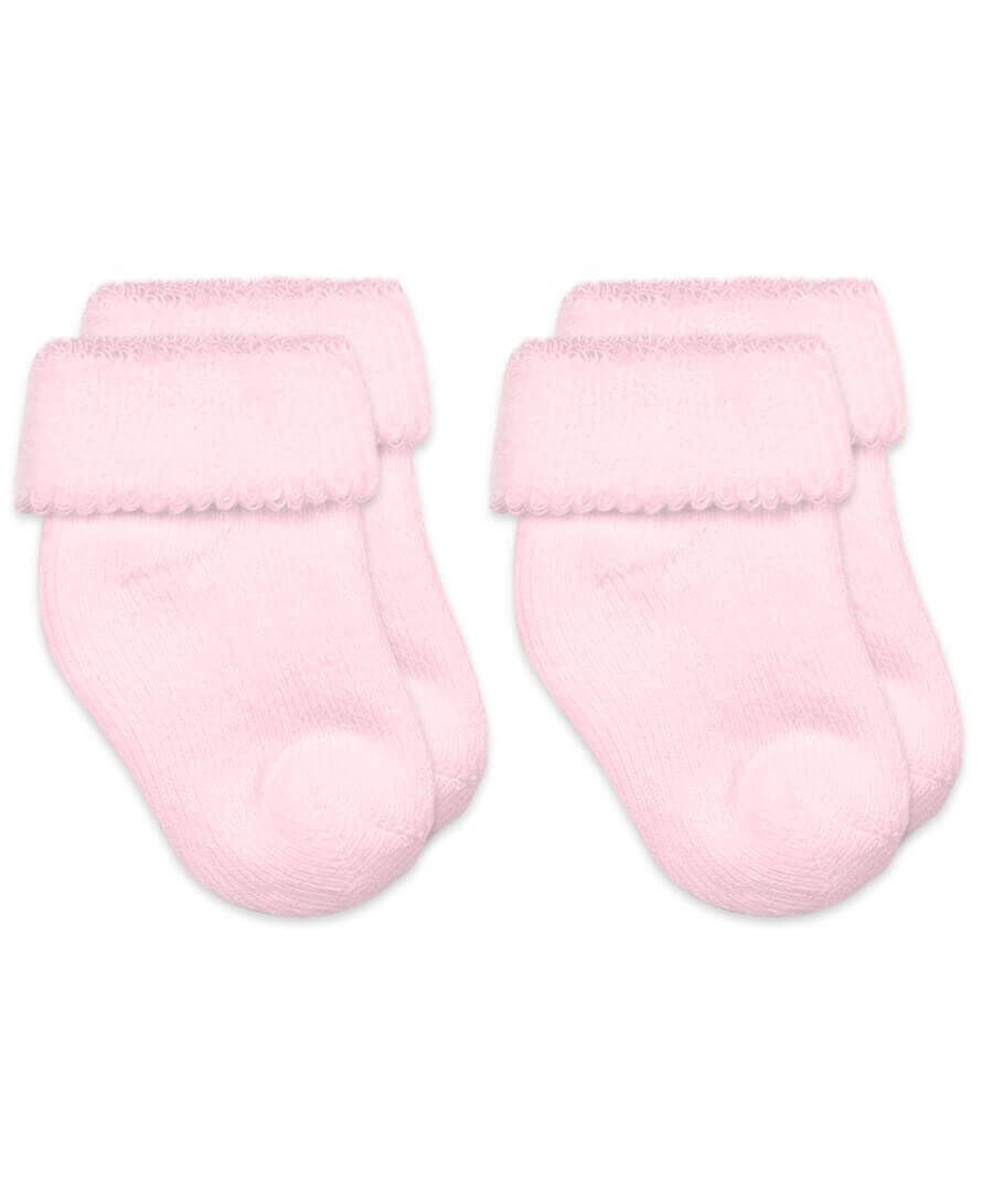 Newborn Pink Terry Turn Cuff Bootie Socks 2 Pair Pack