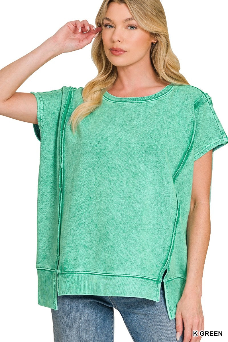 Kelly Green Snow Washed Oversized Top