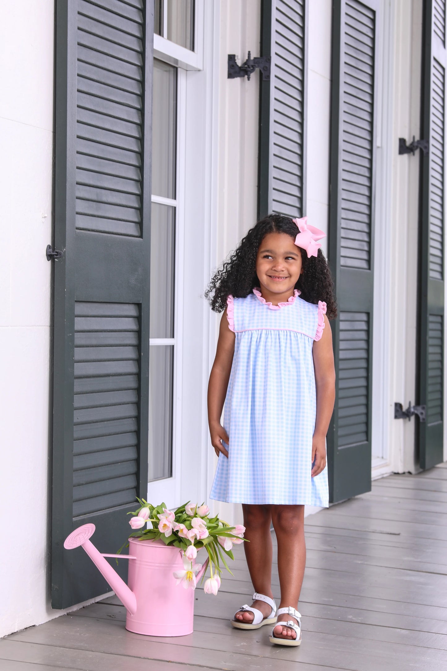 Meredith Dress - Light Blue Gingham/Light Pink