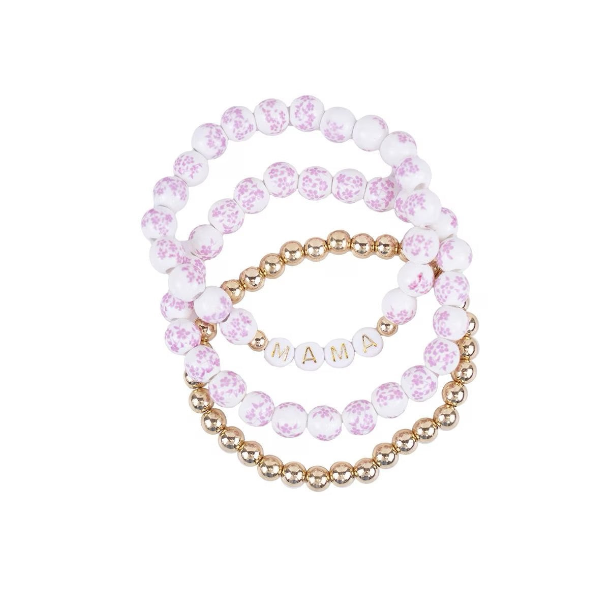 Mama Bead Bracelet Stack in Pink