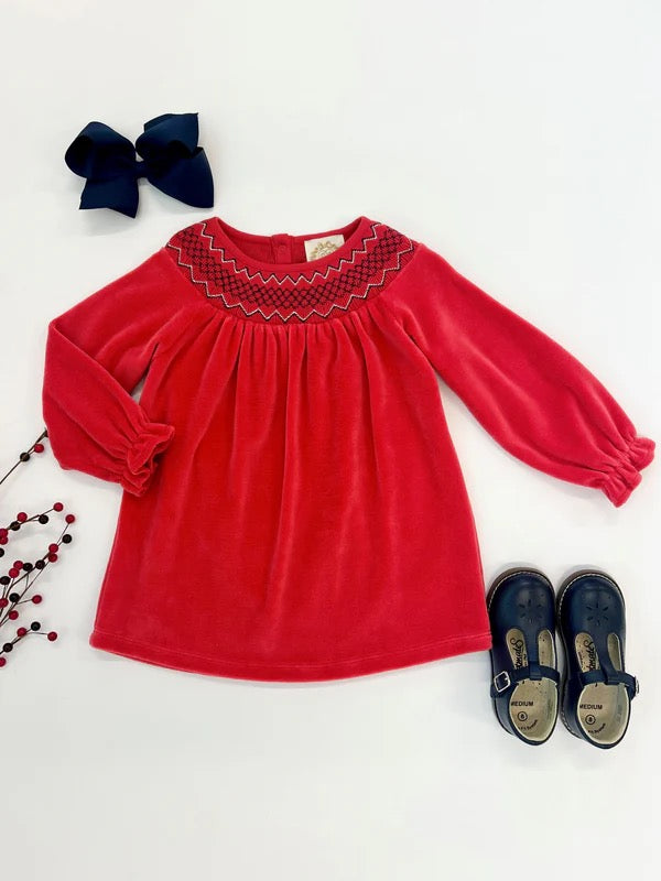 Richmond Red Sandy Smocked Long Sleeve Dress