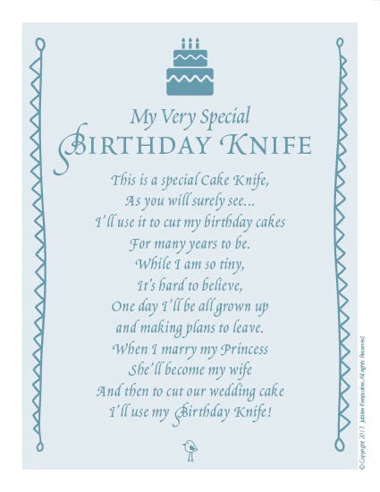 Boy's Keepsake Birthday Cake Knife with Poem
