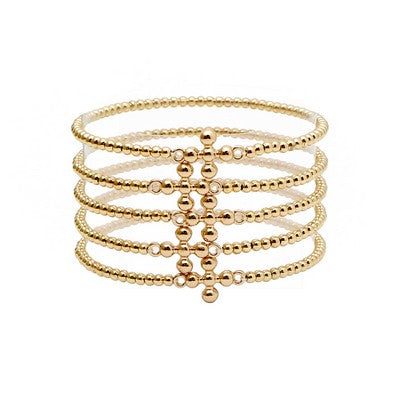 MB - Gold Cross Beaded Bracelet Stack