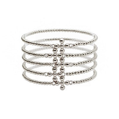 MB - Silver Cross Beaded Bracelet Stack
