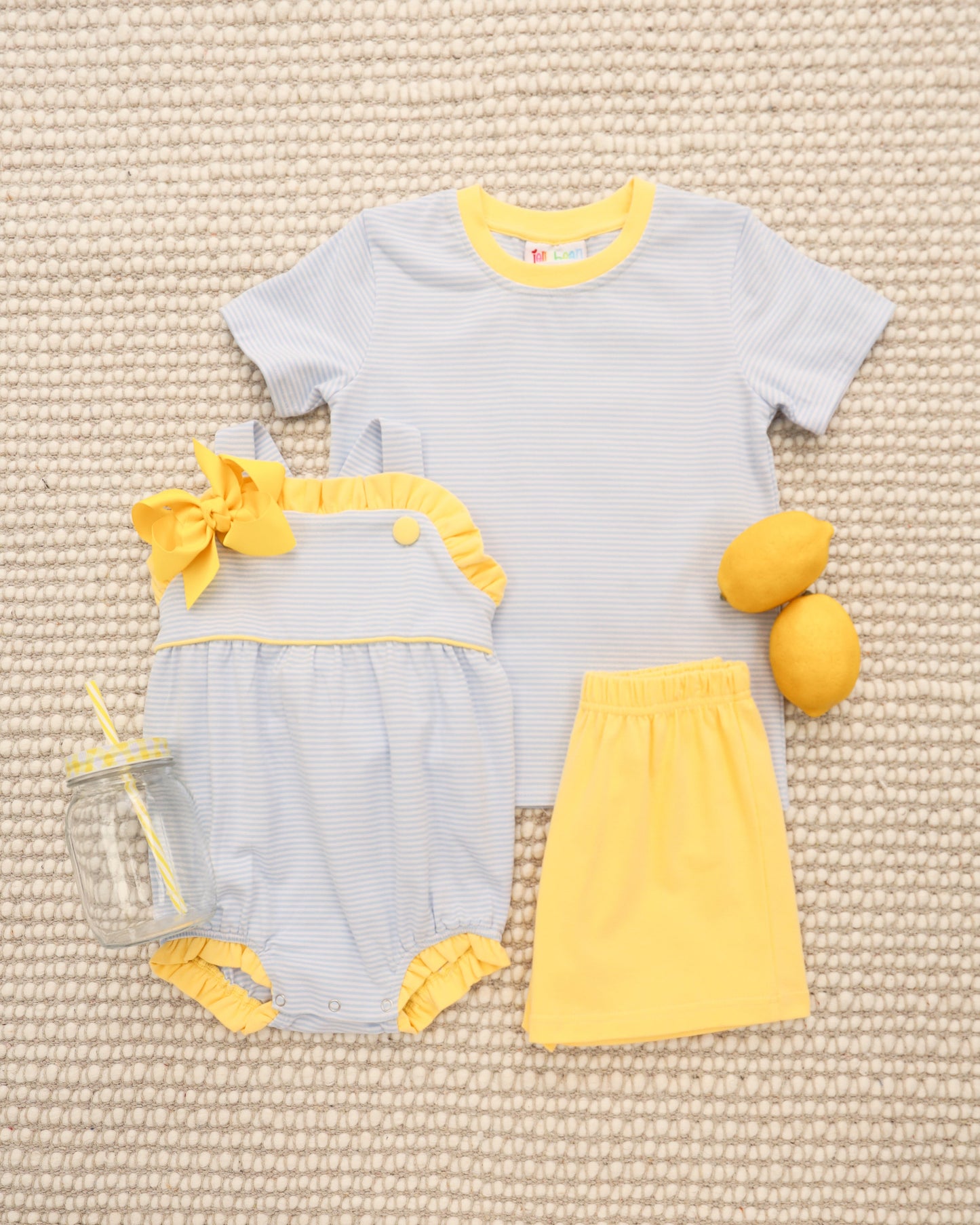 Lucy Sunsuit - Light Blue Stripe & Yellow