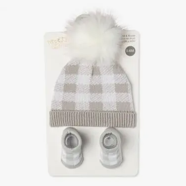Grey Baby Winter Hat & Bootie Set