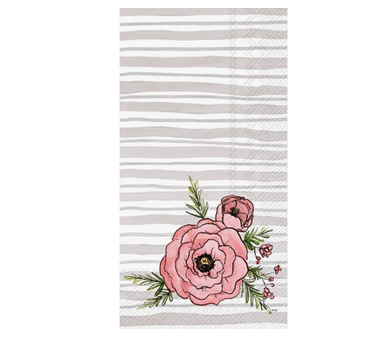 Peonies & Gray Stripes Guest Towels
