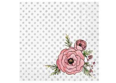 Peonies & Gray Dots Cocktail Napkins
