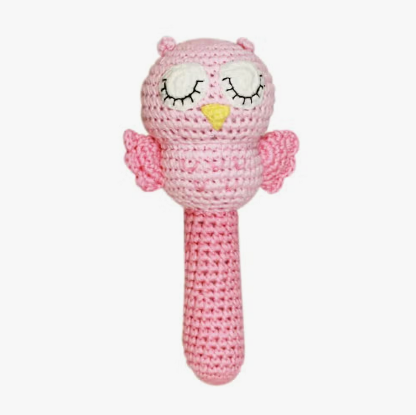 Pink Owl Crochet Stick Rattle