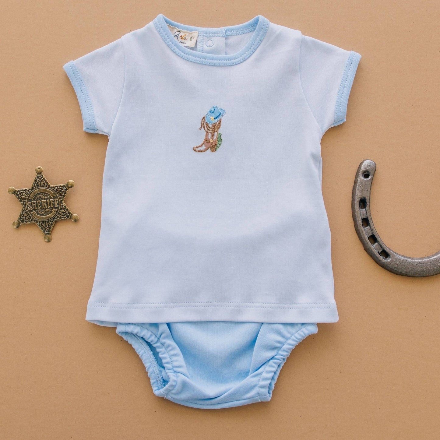 Boots and Blooms Blue Diaper Cover Set