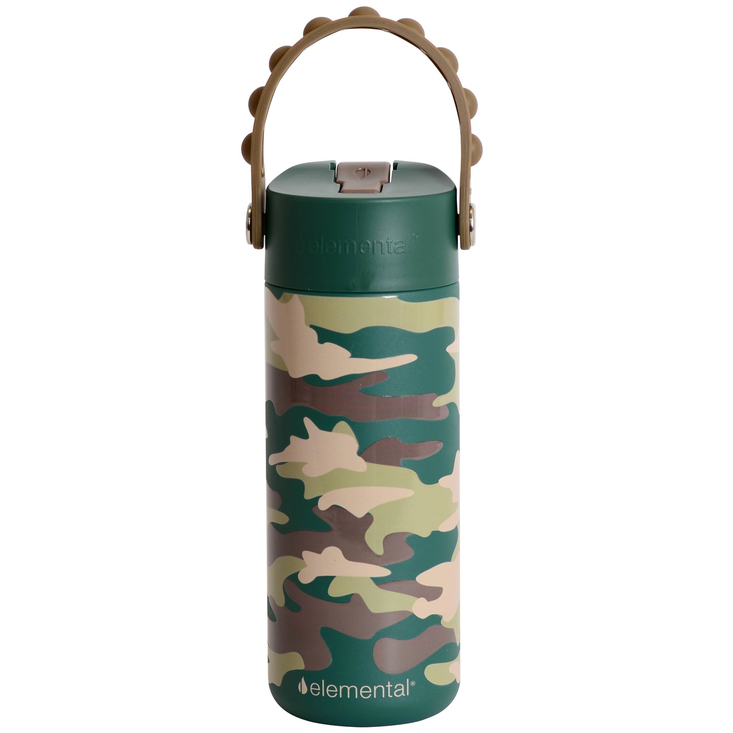Kids Fidget Handle Stainless Water Bottle - Green Camo