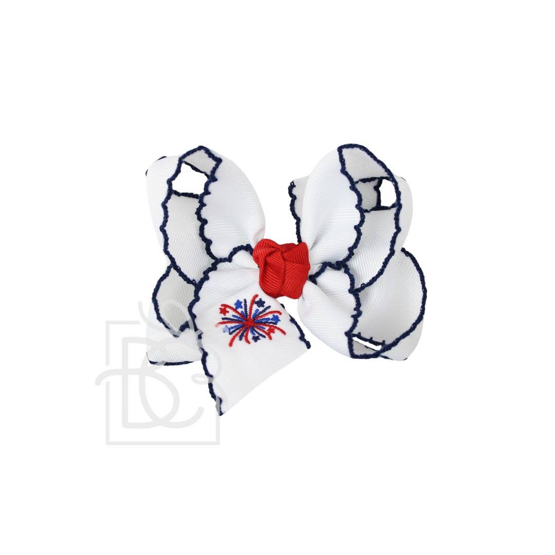 4.5" Embroidered Patriotic Fireworks Crochet Edge Hair Bow