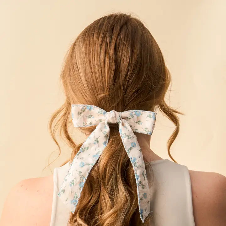 Floral Hair Bow - Blue