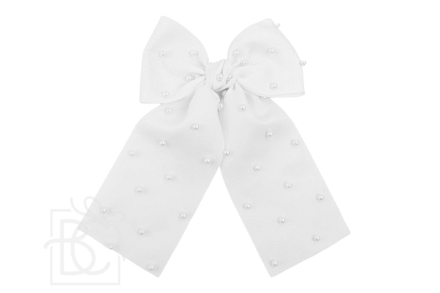 5.5" Emily Grosgrain Bow w/ Pearls: White
