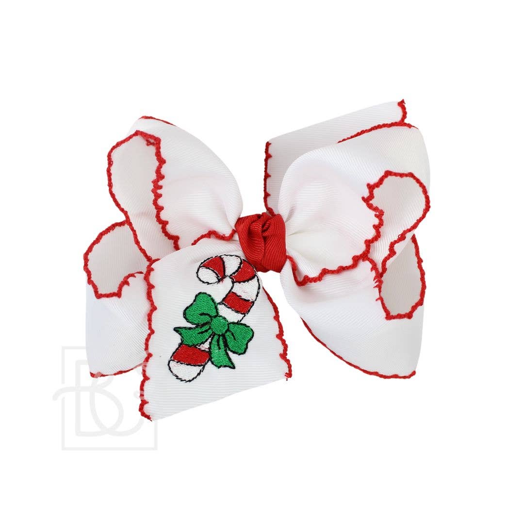 5.5" Embroidered Candy Cane Crochet Edge Hair Bow