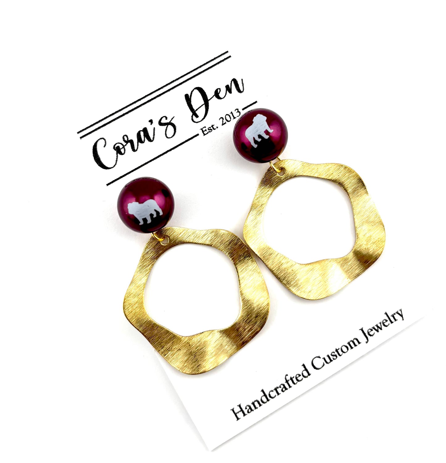 Gold/Maroon Bulldog Earrings