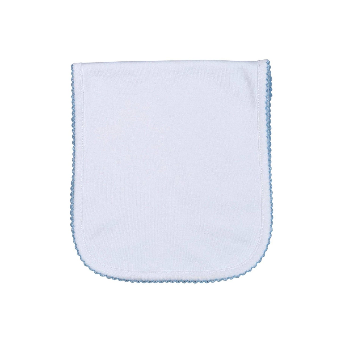 White Burping Pad Blue Picot Trim