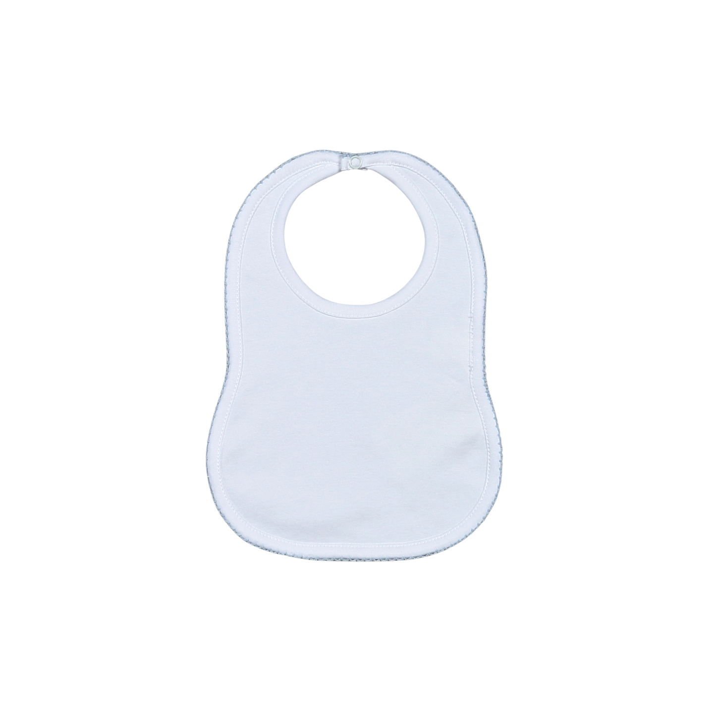 White Bib Blue Picot Trim