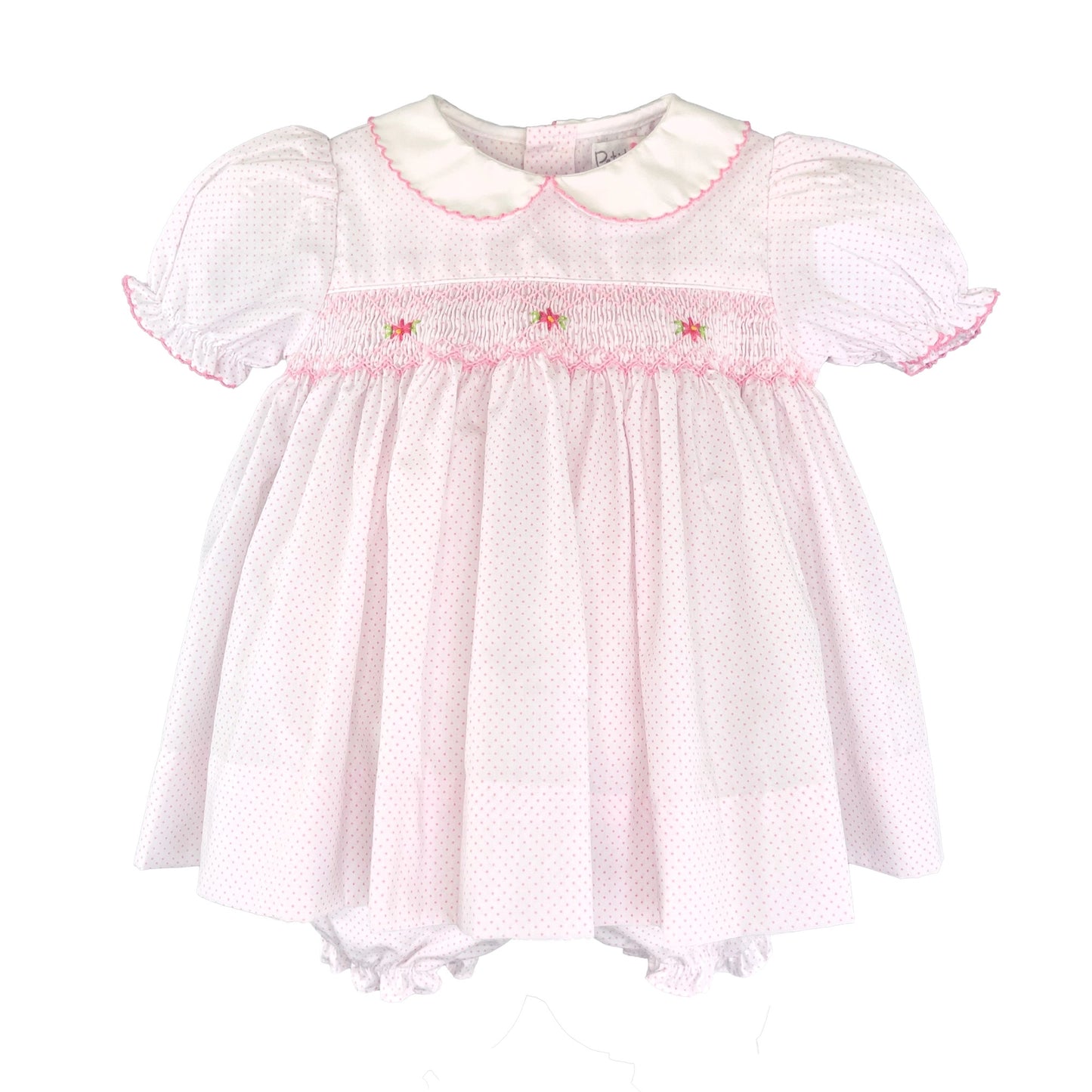 Pink Dot Smocked Dress & Bloomer Set