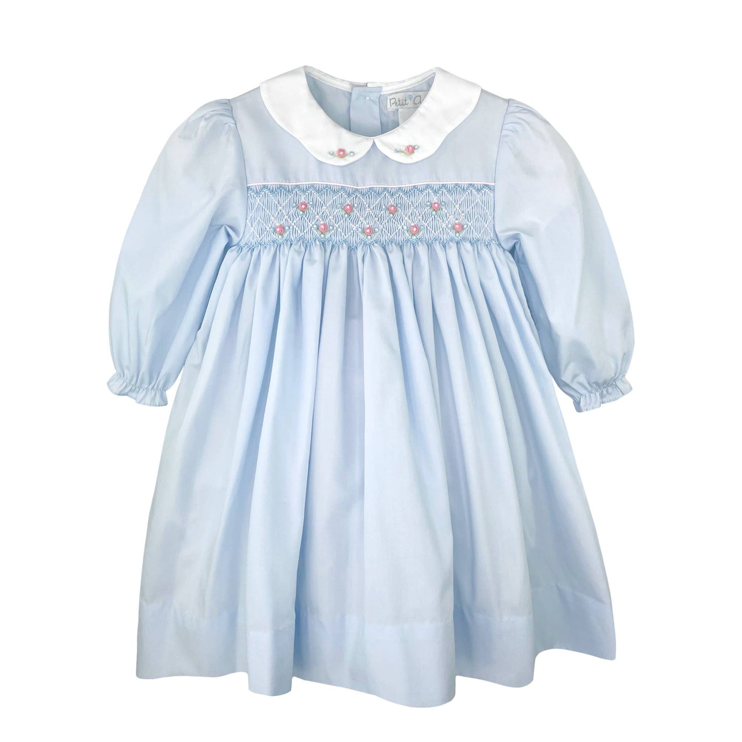 Blue Dress with Corded Smocking and Scallop Collar