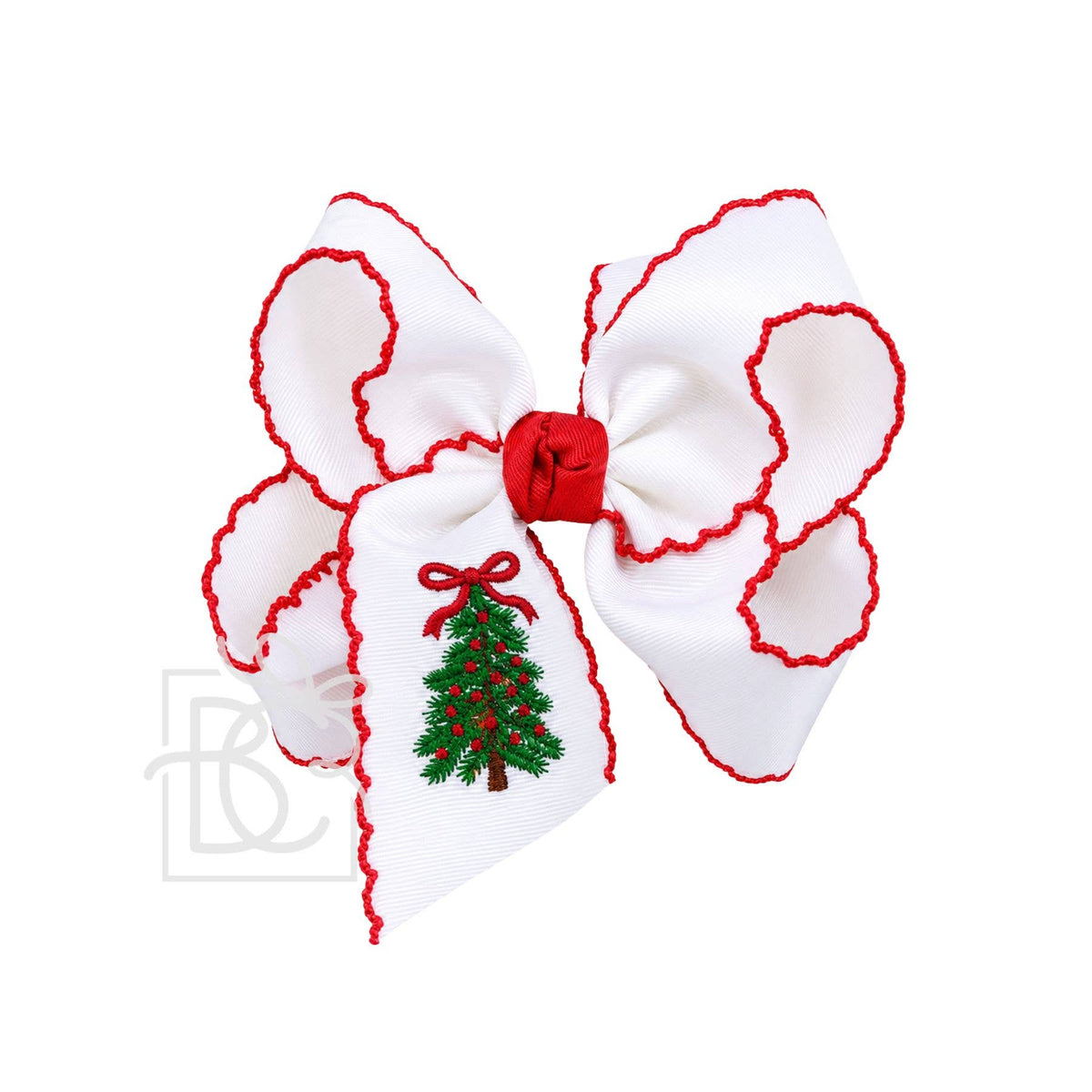 4.5" Embroidered Christmas Tree Red Crochet Edge Hair Bow