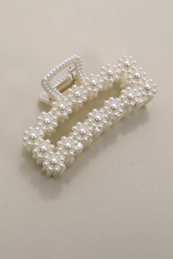 Flower Pearl Hair Claw Clip