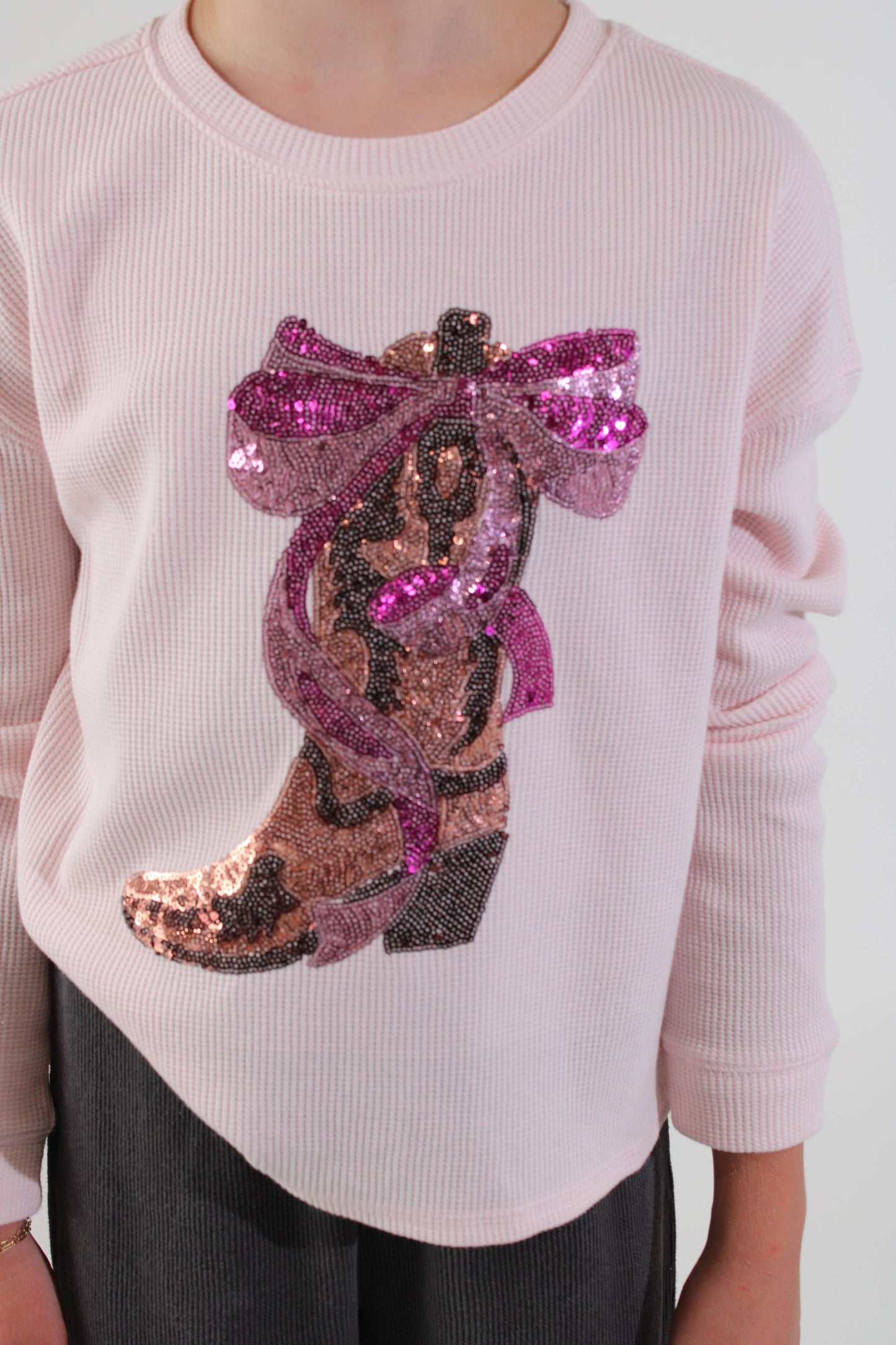 Girl's Sequin Boot Long Sleeve Top