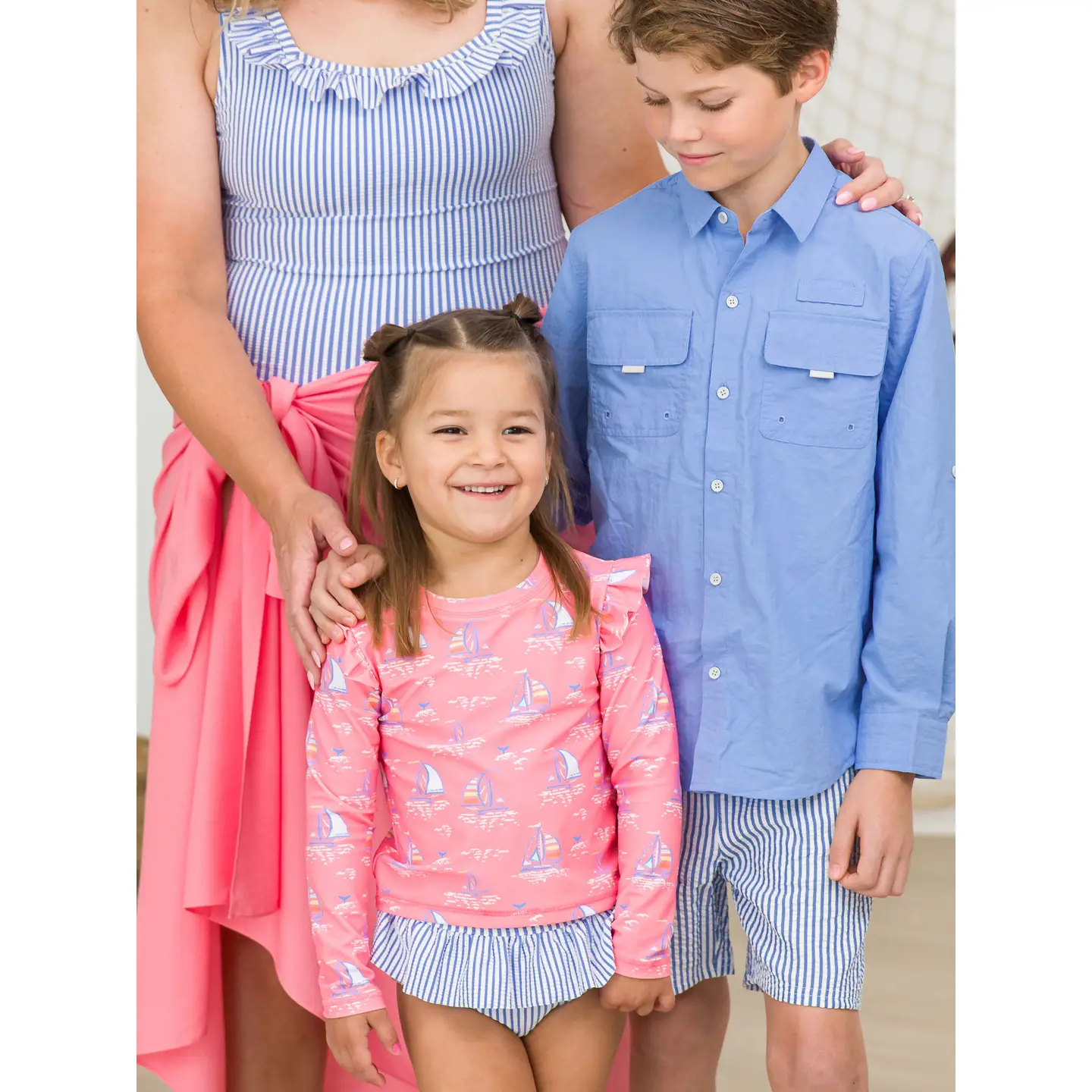 Girls Pink Seas the Day Skirted Flutter Long Sleeve Rash Guard Bikini