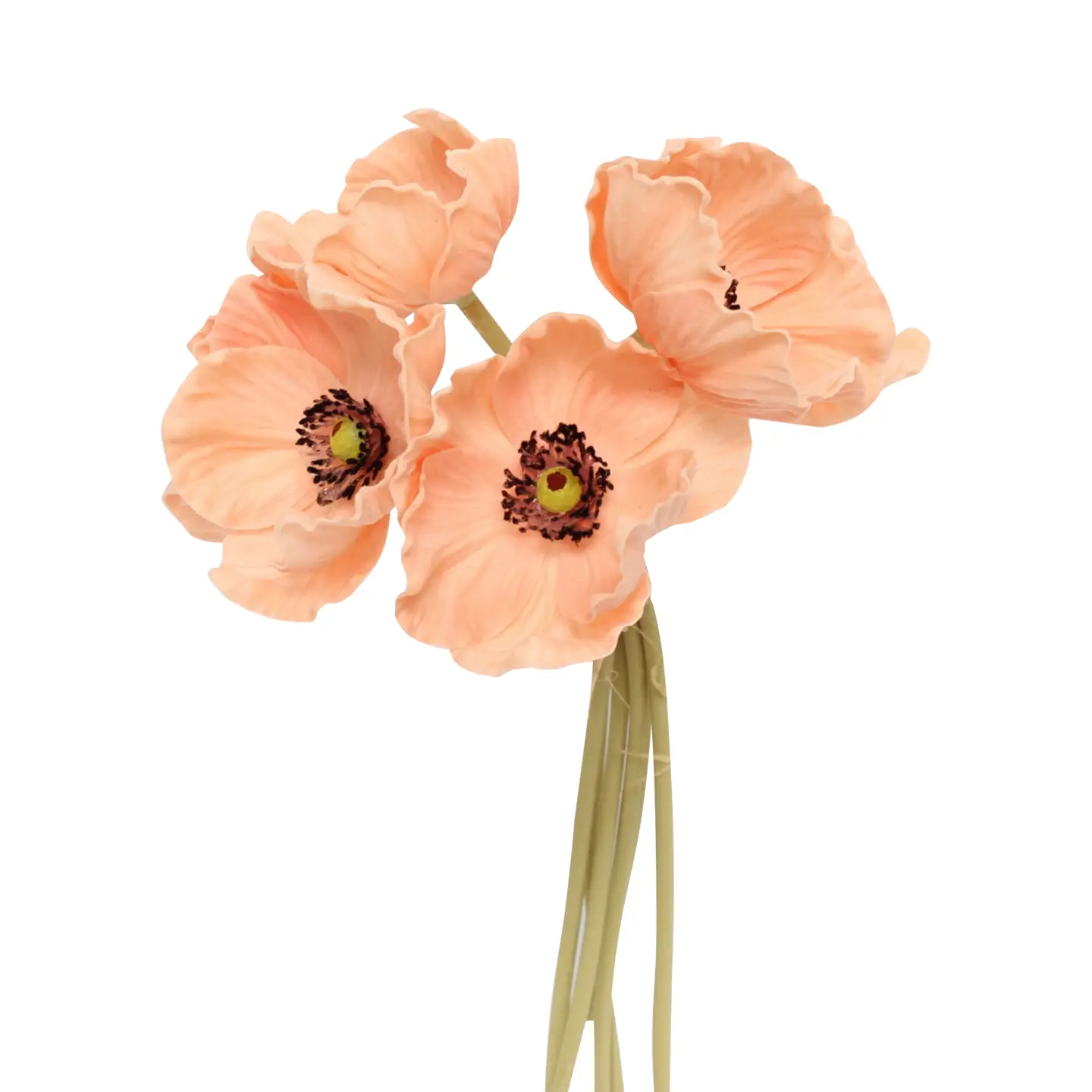11" Real Touch Peach Bellini Poppy - 6 Stems Per Bundle