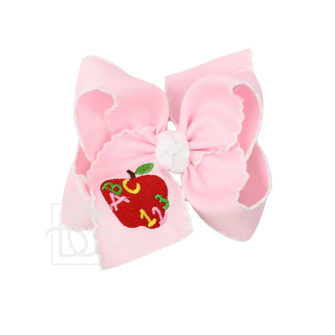 5.5" Embroidered ABC123 Apple Crochet Edge Hair Bow