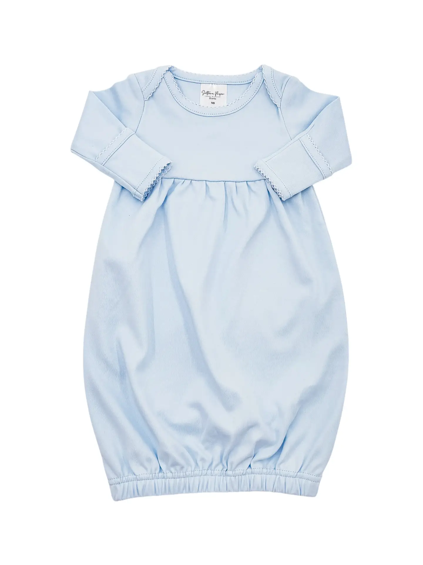 Blue Picot Trim Newborn Baby Gown