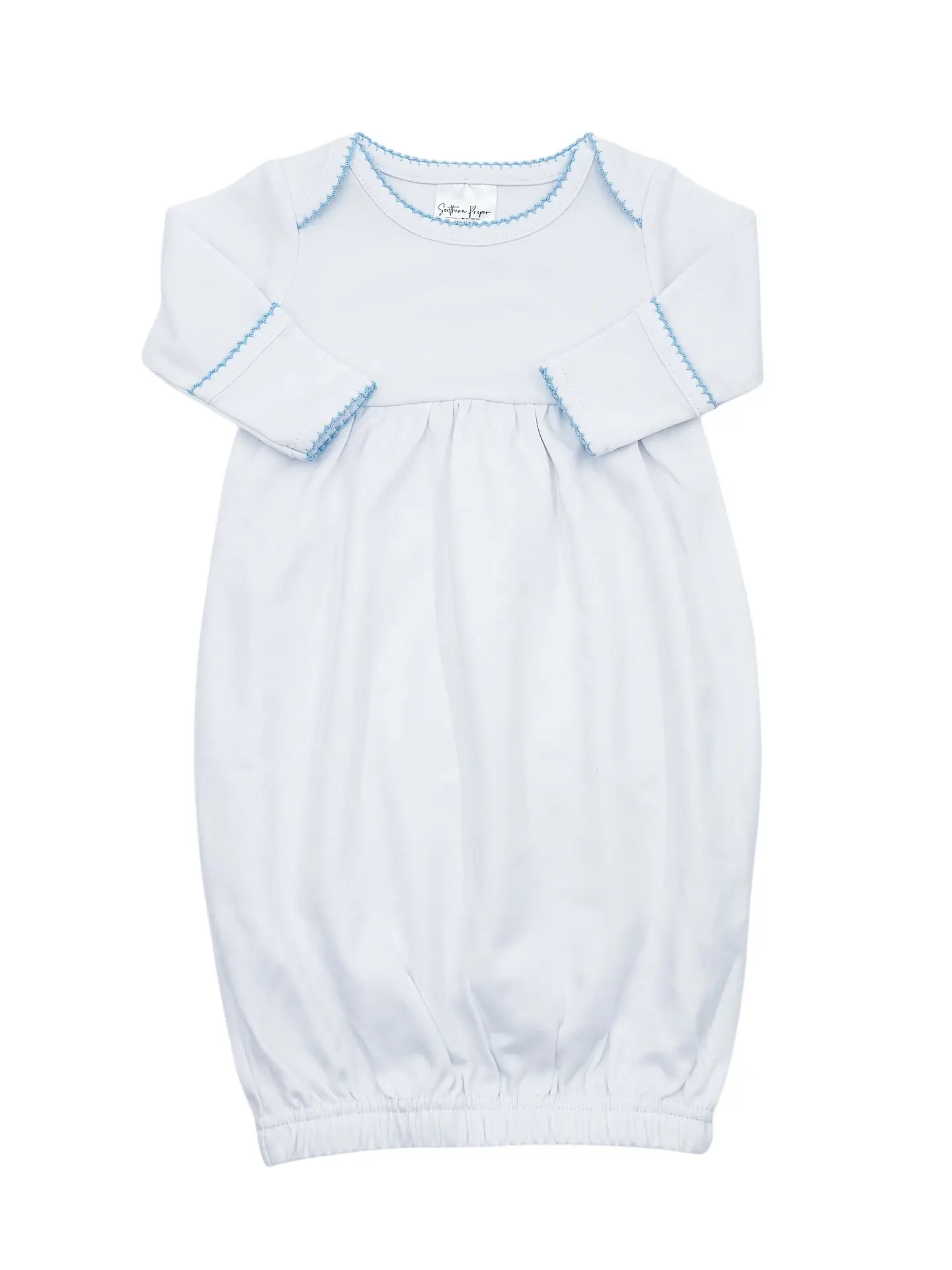 Light Blue Picot Trim Newborn Baby Gown