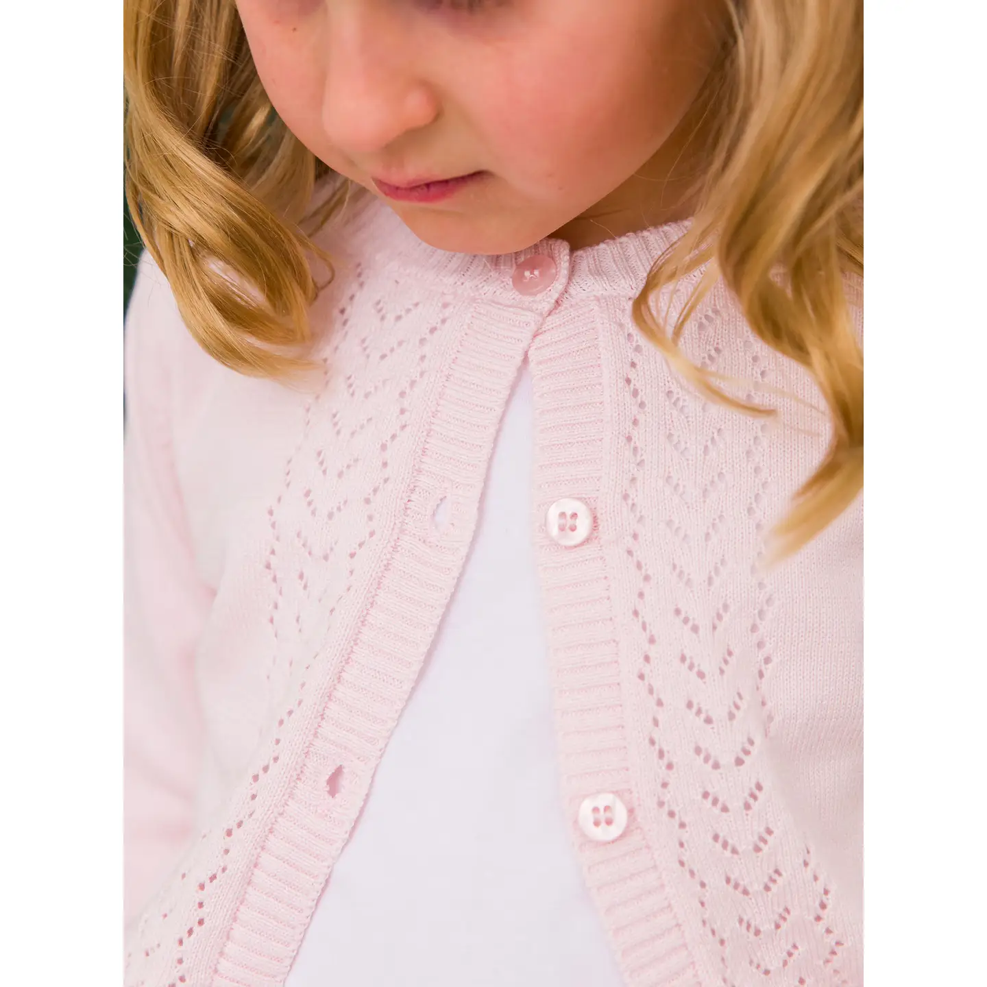 Girls Baby Pink Lightweight Pointelle Cardigan