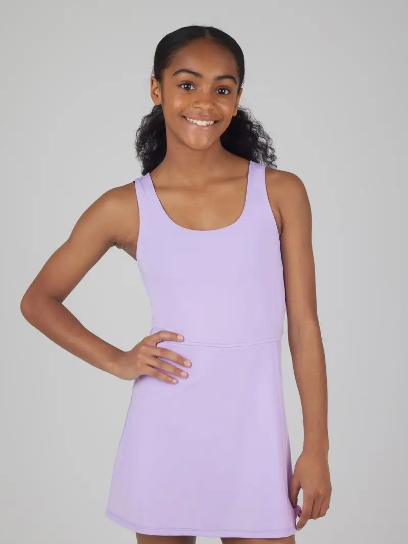 Girls Athletic Active Tennis Dress with Inner Shorts Pastel Lilac