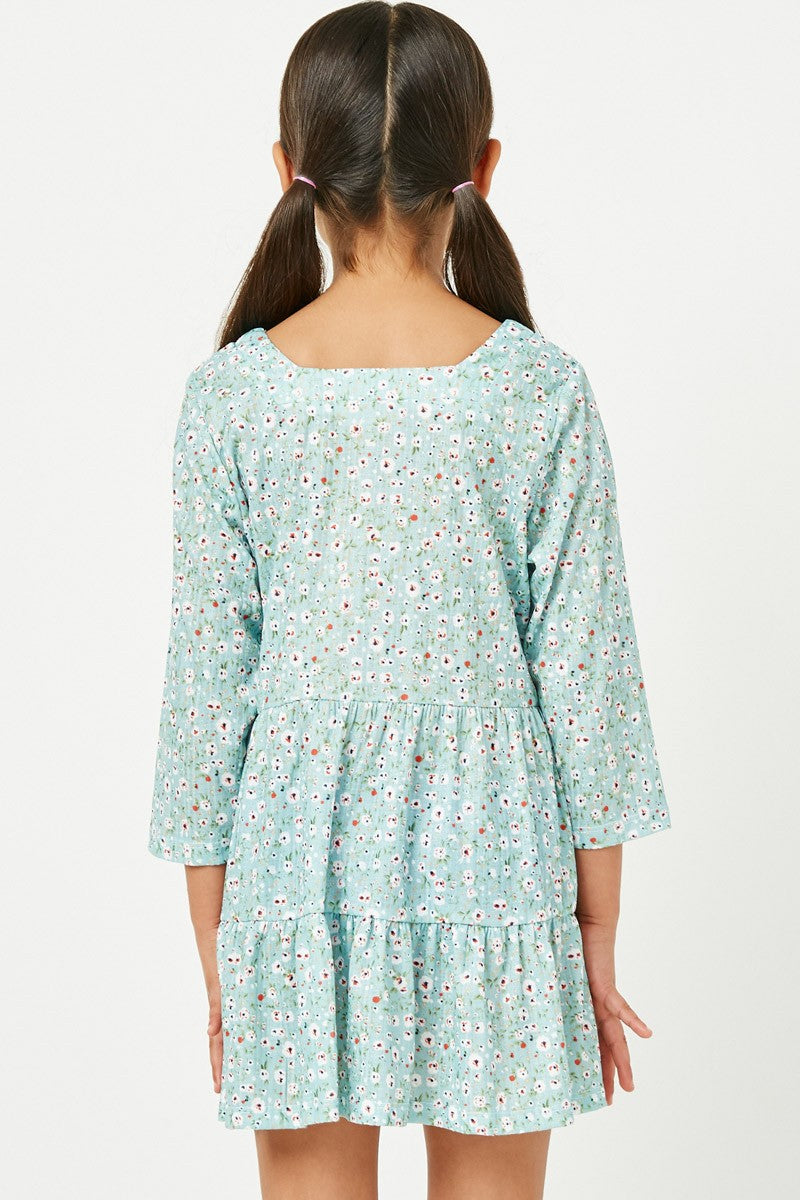 Girls Printed Textured Knit Square Neck Tunic